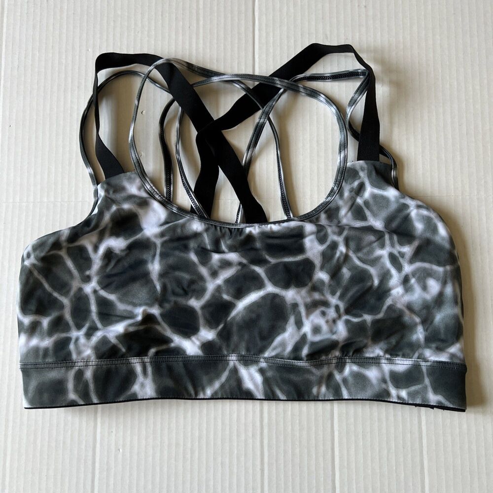 Victoria Sz 💖L Sport Womens Sports Bra Gray Black Tie-Dye Strappy Back 💖